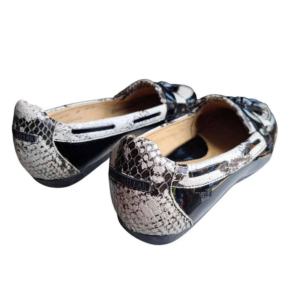 Peter Millar Womens Snake Print Tassel Driving Loafers Black White Patent 6M